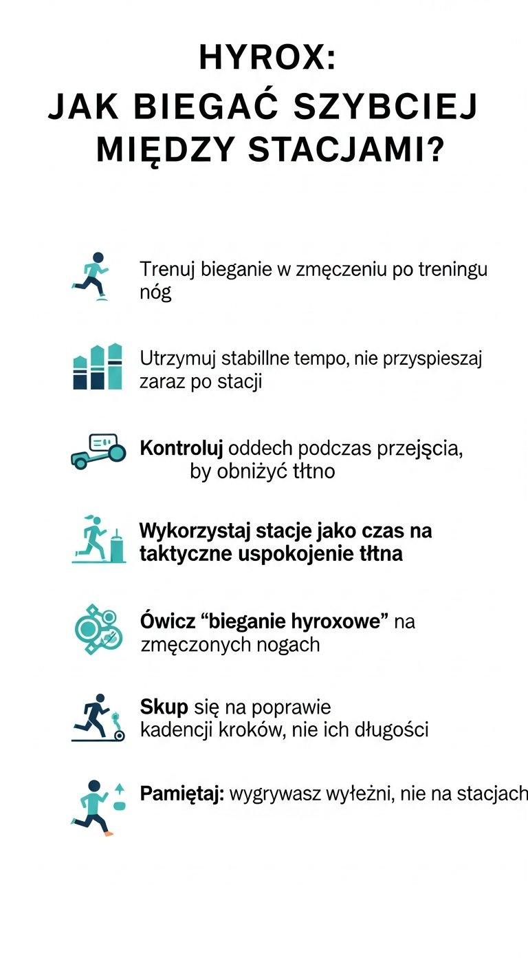 Infografika: Jak poprawić wynik w bieganiu między stacjami w Hyrox?
